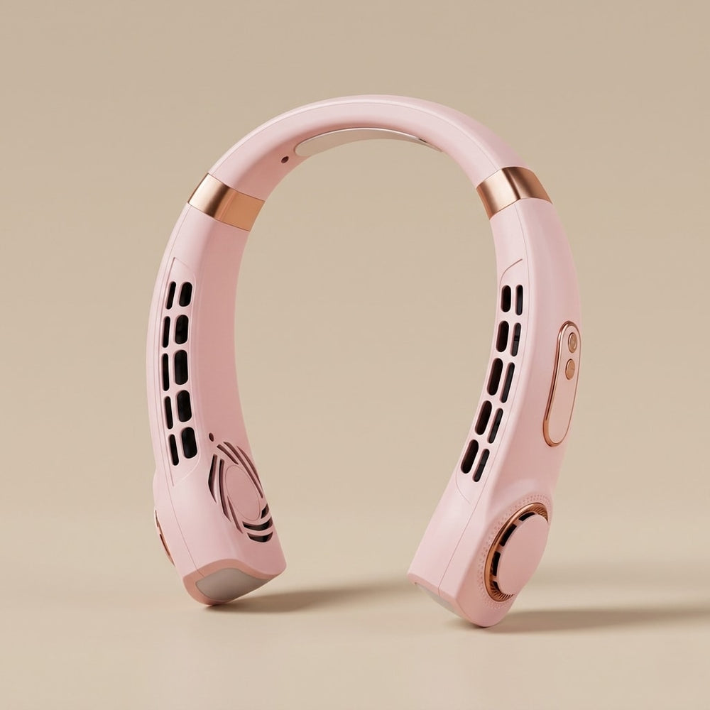 Pink and gold neck fan portable premium