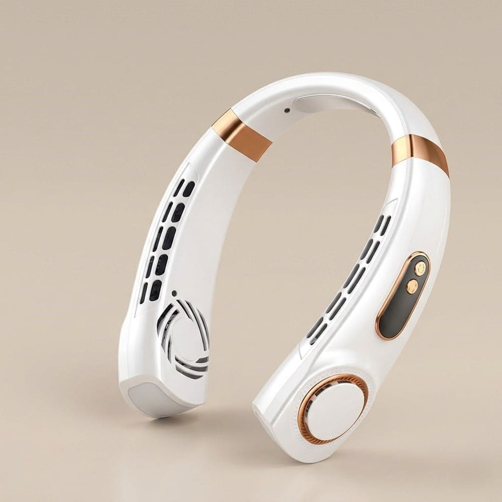 White and gold neck fan portable premium