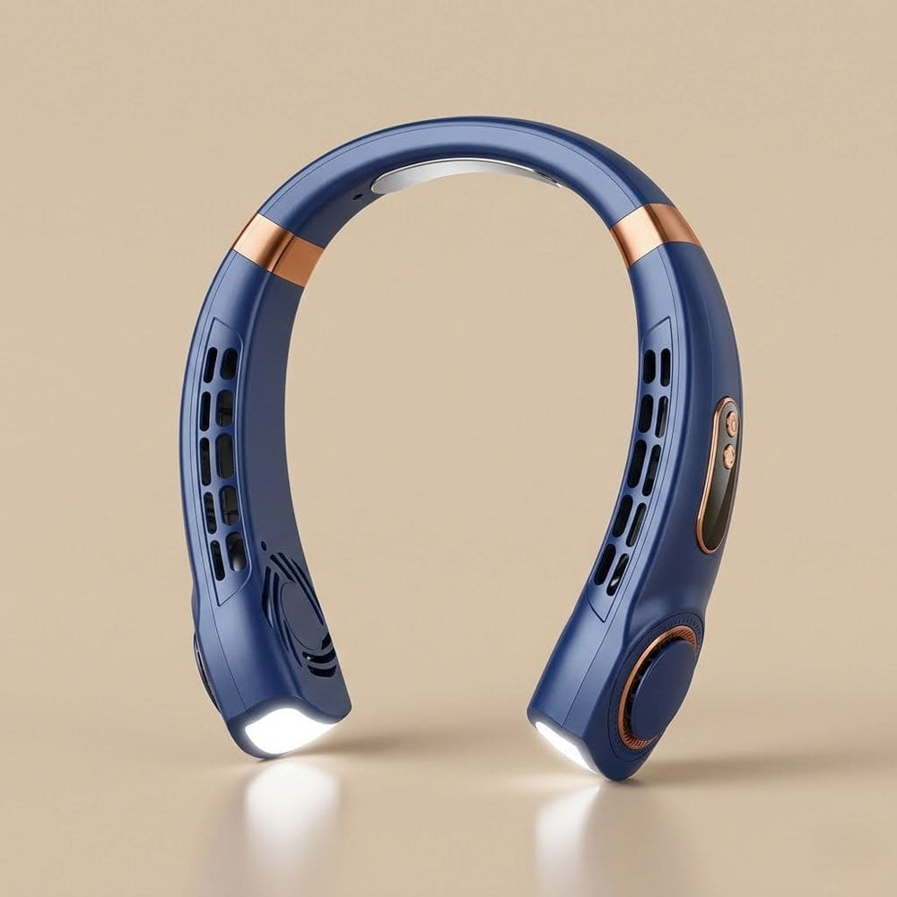 Blue and gold neck fan portable premium